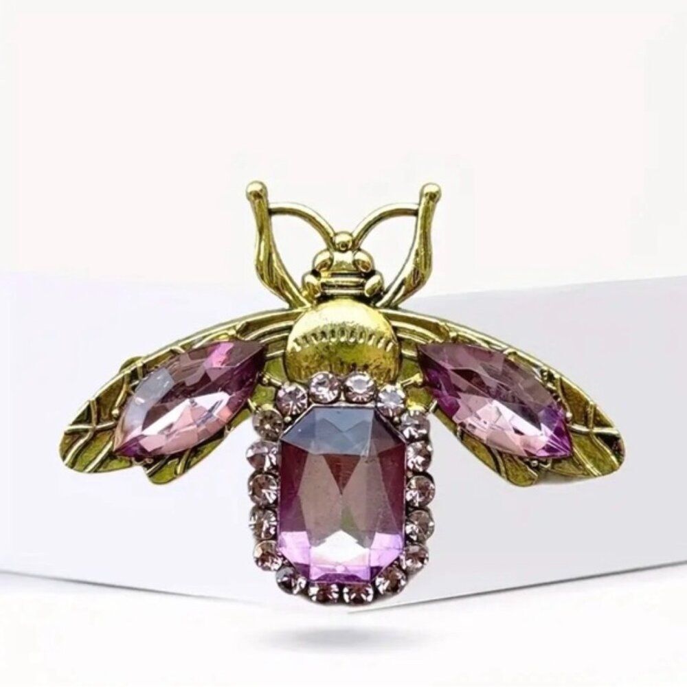 Elegant Gold and Purple Bee Brooch NEW Beautiful
